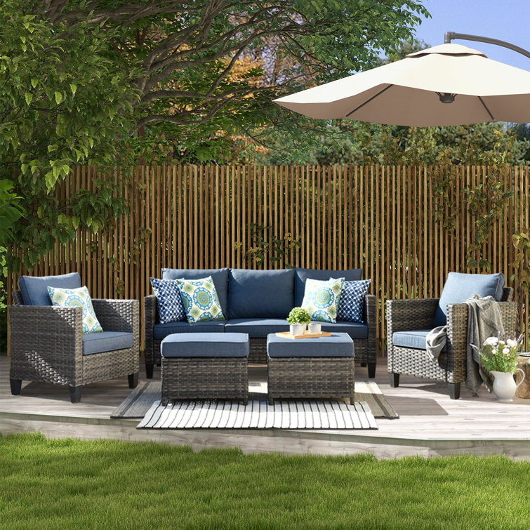 Latitude Run® Townsey Polyethylene (PE) Wicker 5 Person Seating Group with Cushions & Reviews